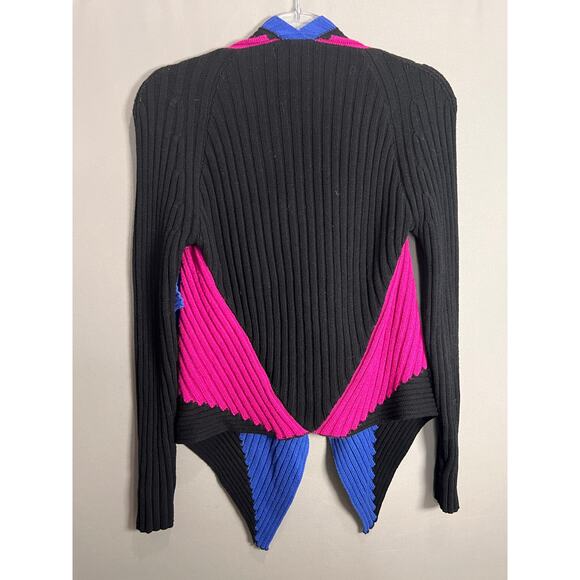 Mona Leah Couture Color Block Sweater Cardigan Winter Medium Paris Minimalist - Picture 2 of 10